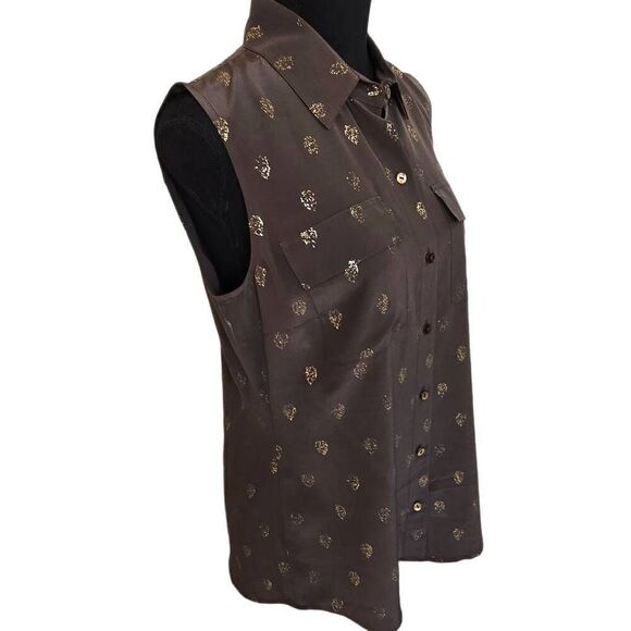 W by Worth Womens Brown Gold Sleeveless Silk Blouse Size 8 - Picture 4 of 12